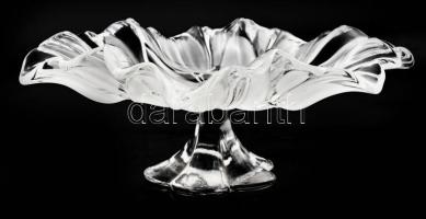 Talpas kínáló. Formába préselt üveg, savmaratott díszítéssel, jelzés nélkül, hibátlan, d: 33 cm, m: ...