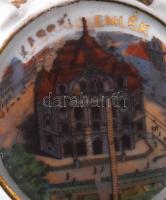 Kassai emlék. Zsolnay és Hollóházi jelzésekkel kulacs. Repedésvonallal, m: 10 cm