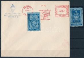 1938 IV. PAX Ifjúsági bélyegkiállítás levélzáró + borítékon frankotyp emlékbélyegzéssel / label + on cover