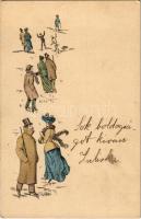 Téli sport, korcsolyázók / Winter sport, ice skating. B.R.W.