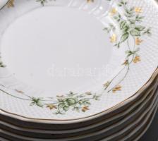 Hollóházi Erika mintás süteményes készlet, hatszemélyes, tálca + 6 db tányér. Matricás, jelzett, min...