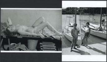 cca 1968 Tiszavölgyi József (1909-?) budapesti fotóriporter modelljei a Balaton parton és a legénylakásban, 2 db modern nagyítás jelzés nélkül, 15x21 cm