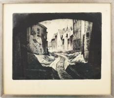 Hertay Mária (1932-2018): Sopron, Ikvahíd. Rézkarc, papír, jelzett, üvegezett fakeretben, lapszéli k...