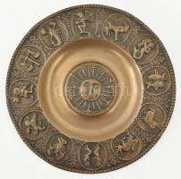 Horoszkópos fali dísztál. Bronz, jelzés nélkül, d: 17 cm