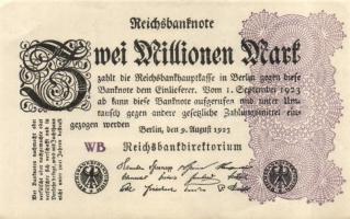 Német Birodalom / Weimari Köztársaság 1923. 2.000.000M (2x) "Gitter mit 8" vízjellel T:I-