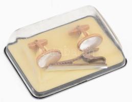 Mandzsetta szett, gyöngyház berakással, dobozában