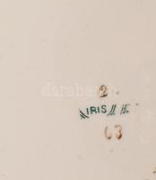 Max Dannhorn Iris art nouveau szervírozótálca, cca 1910, fajansz tálcabetéttel, fém szerelékkel, jel...