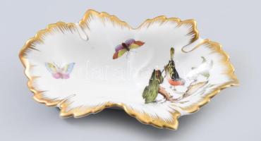 Herendi porcelán Rotschild mintás leveles tálka, kézzel festett, jelzett, hibátlan, 15×8,5 cm