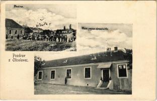 1925 Pacola, Pacholaj, Obsolovce (Felsőbodok, Horné Obdokovce); Dedina, Dom pana úradníka / iskola és a Fő tér, Jegyzőlak / school, main square, notary's house (EK)