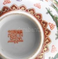 Sárkánymintás kínai leveses tál kanállal. Jelzett, hibátlan, d: 13 cm, kanál h: 14 cm