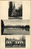 1936 Kálna, Garamkálna, Kalná nad Hronom; Garam folyó hídja, Kiskálna református temploma, Pély kastély / Hron river, Kálnica Calvinist church, castle (fl) + "BRATISLAVA-PLESIVEC" vasúti mozgóposta