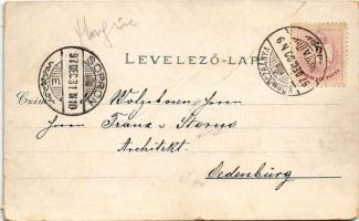 1897 (Vorläufer) Körmöcbánya, Kremnitz, Kremnica; Fő tér, Vadászkürt szálloda, Állami főreáltanoda. ...