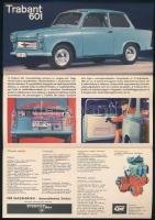 1964 Trabant 601, színes képekkel illusztrált, magyar nyelvű ismertető prospektus, kihajtva: 28,5x20...