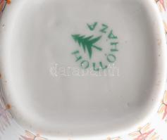 Hollóházi pálinkás szett 8 pohárral, Videoton márkajelzéssel, jelzett, kis kopással, m: 15 cm, pohar...