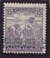 Nyugat-Magyarország III. 1921 Arató 15f Lajtabánság-posta elcsúszott felülnyomással, Bodor vizsgálójellel