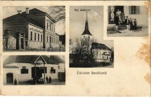 1912 Bardóc, Bradut; Református templom, községháza és csendőr laktanya, fogyasztási szövetkezet üzlete, Központi csarnok / Calvinist church, town hall, gendarmerie barracks, cooperative shop, central hall (fl)