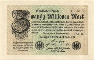 Német Birodalom / Weimari Köztársaság 1923. 20.000.000M (2x) "Hakensterne" vízjellel T:I