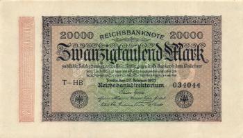 Német Birodalom / Weimari Köztársaság 1923. 20.000M (3x) "Hakensterne" vízjellel, közeli sorszámokkal T:I