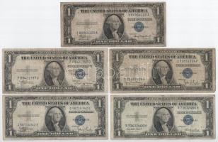 Amerikai Egyesült Államok 1935. 1$ Silver Certificate - kisméretű, kék pecsét (5xklf sorozat: 1935A, 1935B, 1935C, 1935D, 1935E) T:F,VG USA 1935. 1 Dollar Silver Certificate - small size, blue seal (5xdiff series: 1935A, 1935B, 1935C, 1935D, 1935E) C:F,VG Krause P#416