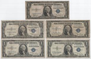 Amerikai Egyesült Államok 1935. 1$ Silver Certificate - kisméretű&quot;, kék pecsét (5xklf sorozat: 1935A, 1935B, 1935C, 1935D, 1935E) T:F,VG USA 1935. 1 Dollar &quot;Silver Certificate - small size&quot;, blue seal (5xdiff series: 1935A, 1935B, 1935C, 1935D, 1935E) C:F,VG Krause P#416