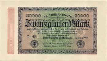 Német Birodalom / Weimari Köztársaság 1923. 20.000M (3x) "Hakensterne" vízjellel, közeli s...