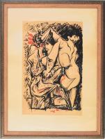 André Masson (1896-1987): Erotikus grafika (cím nélkül). Litográfia, papír. Jelezve jobbra lent. Üvegezett fakeretben, 49x31,5 cm / lithograph on paper, signed, framed