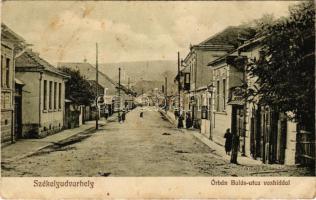 1916 Székelyudvarhely, Odorheiu Secuiesc; Orbán Balázs utca, vashíd, üzlet. Sterba Ödön kiadása / street, bridge, shop (gyűrődések / creases)