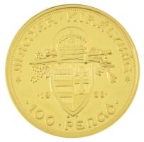 DN "1938. 100 Pengő / Szent István halálának 900. évfordulójára" jelzett, aranyozott fém r...