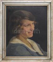Krupec jelzéssel (Viktor Krupec?): Lány portré, 1925. Olaj, karton, javított. Dekoratív, sérült fakeretben. 42x33 cm