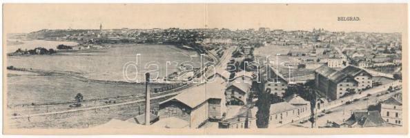 Beograd, Belgrad; general view, railway station, trains, 2-tiled folding panoramacard