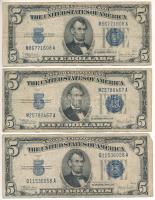 Amerikai Egyesült Államok 1946-1949. (1934C) 5$ &quot;Silver Certificate - kisméretű&quot; kék pecsét &quot;William Alexander Julian, John Wesley Snyder&quot; (3db) T:F,VG egyiken szennyeződés USA 1946-1949. (1934C) 5 Dollars &quot;Silver Certificate - Small size&quot; blue seal &quot;William Alexander Julian, John Wesley Snyder&quot; (3pcs) C:F,VG one with dirt Krause P#414A