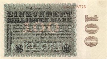 Német Birodalom / Weimari Köztársaság 1923. 100.000.000M (2x) céges nyomat "Kreuzblüten" v...