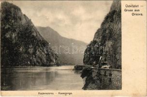 1911 Orsova, Kazán-szoros, magyar zászló. Hutterer G. kiadása / Kasanpartie / Cazane / gorge, Hungar...