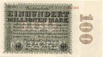 Német Birodalom / Weimari Köztársaság 1923. 100.000.000M (3x) céges nyomat "Sterne mit einem S ...