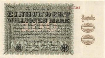 Német Birodalom / Weimari Köztársaság 1923. 100.000.000M (3x) céges nyomat "Sterne mit einem S ...