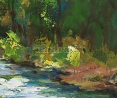 Olvashatatlan jelzéssel: Havas hegyvidék (Erdély v. Kárpátalja?), 1999. Olaj, vászon. Dekoratív fake...