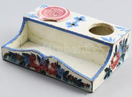 cca 1890/1900 Nagy Zsigmond és fiai Apátfalva kalamáris. Mázas kőcserép, jelzett, sérülésekkel, egyik tartálya hiányzik, 18x13x6 cm