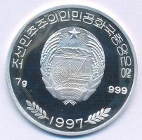 Észak-Korea 1997. 100W Ag "Sydney-i Olimpia 2000 - Olimpiai láng a kenguru felett" multico...