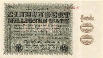 Német Birodalom / Weimari Köztársaság 1923. 100.000.000M céges nyomat "Sterne mit einem S darin" vízjellel T:I