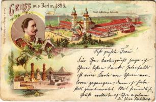 1896 (Vorläufer) Berlin, Haupt-Ausstellungs-Gebäude, Kairo / Great Industrial Exposition, Cairo, Wilhelm II. J. Goldiner Art Nouveau, floral, litho (worn corners)