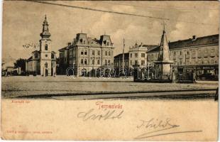 1900 Temesvár, Timisoara; Kossuth tér, emlékmű, templom, Brüder Kohn, Weber J., Spira üzlete, szálloda. Kiadja Römmler U. Jonas / square, monument, church, shops, hotel (fl)