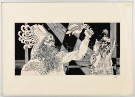 Szász Endre (1926-2003): Prométeusz. Szitanyomat, papír, jelzett, számozott (56/100). Üvegezett keretben. 20x40 cm