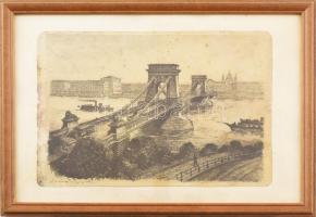 Azonosítatlan jelzéssel: Budapest, Lánchíd. Rézkarc, papír. Üvegezett keretben 17x24 cm
