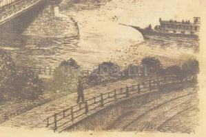 Azonosítatlan jelzéssel: Budapest, Lánchíd. Rézkarc, papír. Üvegezett keretben 17x24 cm