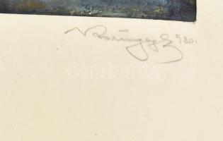 Olvashatatlan jelzéssel: Zebegényi táj, 1980. Vegyes technika, papír. Kisebb gyűrődéssel. Kissé folt...