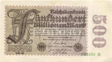 Német Birodalom / Weimari Köztársaság 1923. 500.000.000M (2x) céges nyomat "Hakensterne" v...