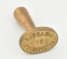 Régi bronz húsellenőr bélyegző, Hungaria 19 Vet.Inspector felirattal, m: 11,5 cm