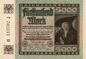 Német Birodalom / Weimari Köztársaság 1922. 5000M (2x) "Hakensterne" vízjellel, egymás utá...
