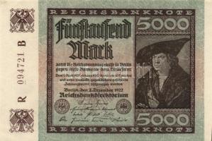 Német Birodalom / Weimari Köztársaság 1922. 5000M (4x) "Dornen" vízjellel T:I,I-