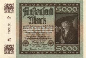 Német Birodalom / Weimari Köztársaság 1922. 5000M (2x) "Hakensterne" és "Gitter mit 8" vízjelekkel T:I,I-